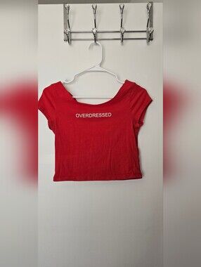 OVERDRESSED Red Women's Scoop Neck Crop Tee